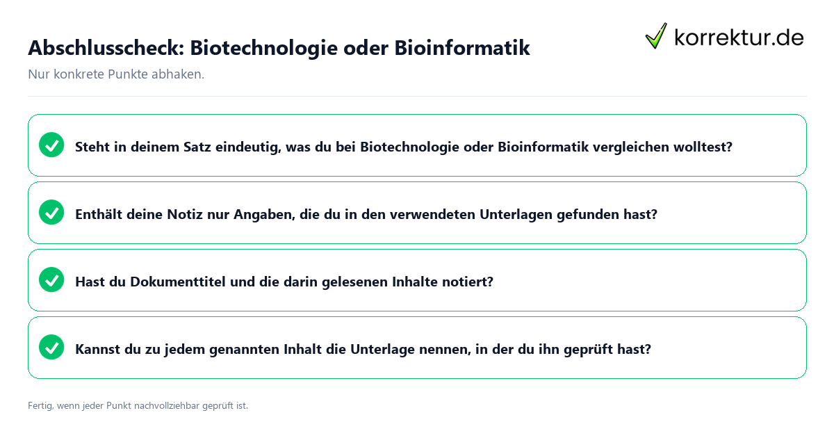 Konkreter Abschlusscheck zu Biotechnologie oder Bioinformatik
