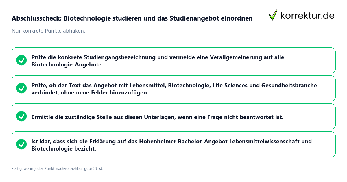Abschlusscheck: Biotechnologie studieren und das Studienangebot einordnen Konkreter Abschlusscheck zu Biotechnologie studieren und das Studienangebot einordnen