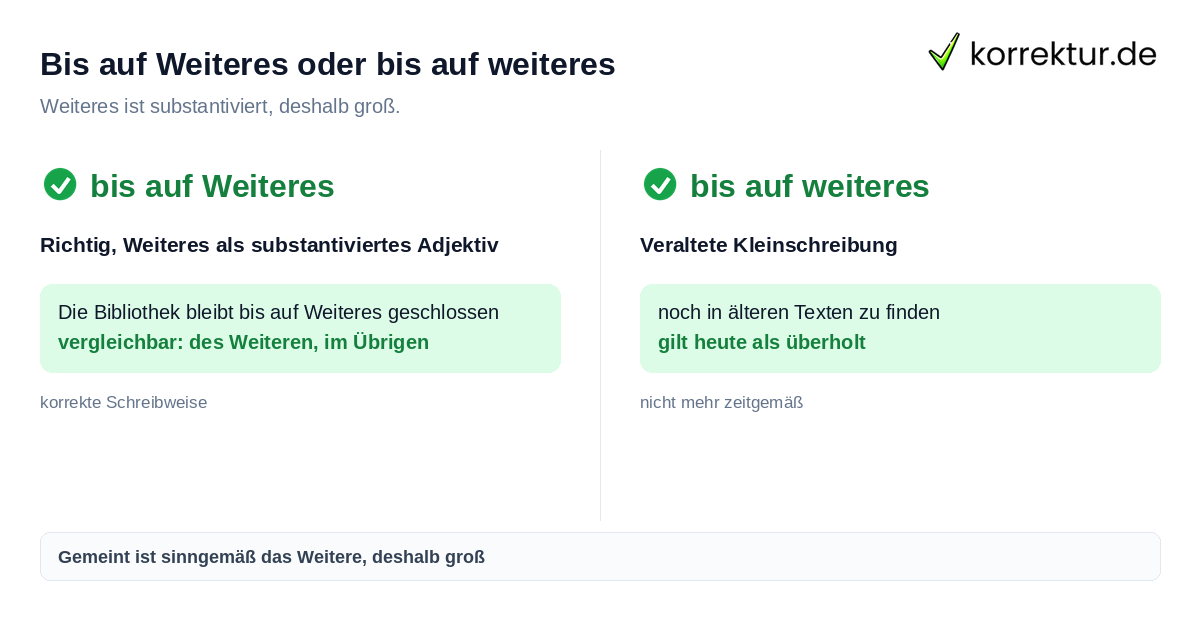 Bis auf Weiteres oder bis auf weiteres Bis auf Weiteres groß oder klein schreiben, richtig ist Großschreibung