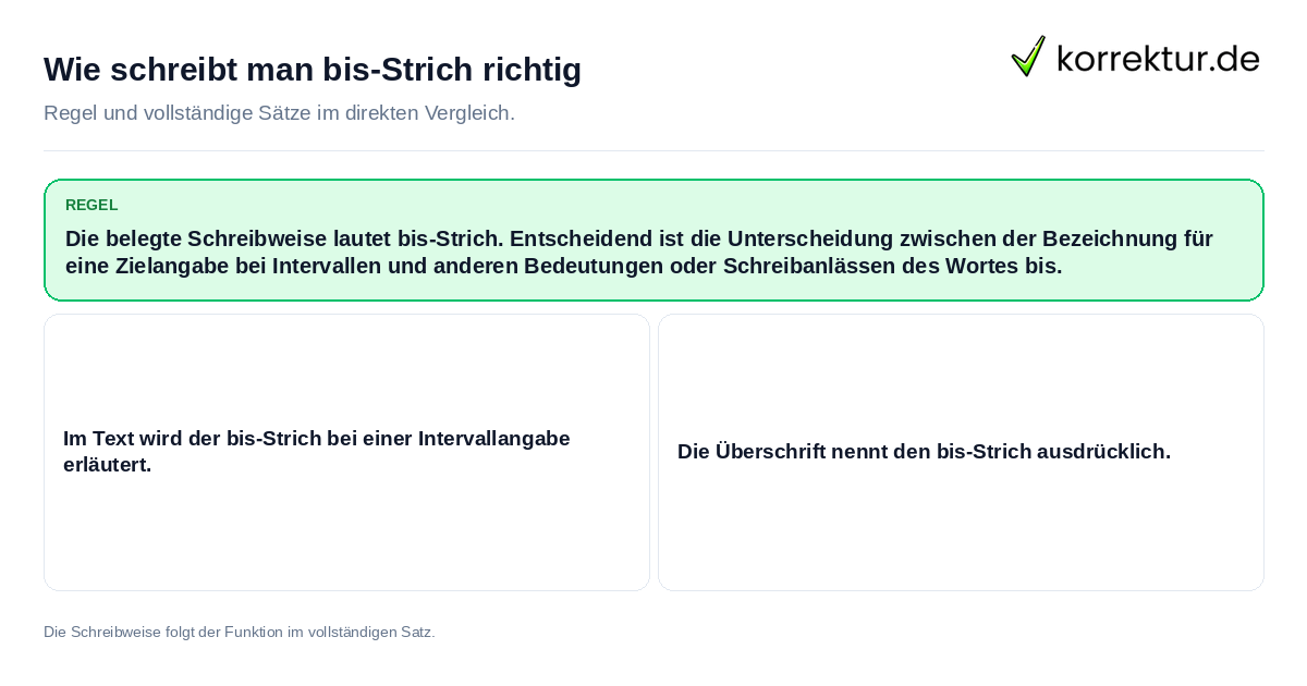 Konkrete Regel und vollständige Beispielsätze zu Wie schreibt man bis-Strich richtig