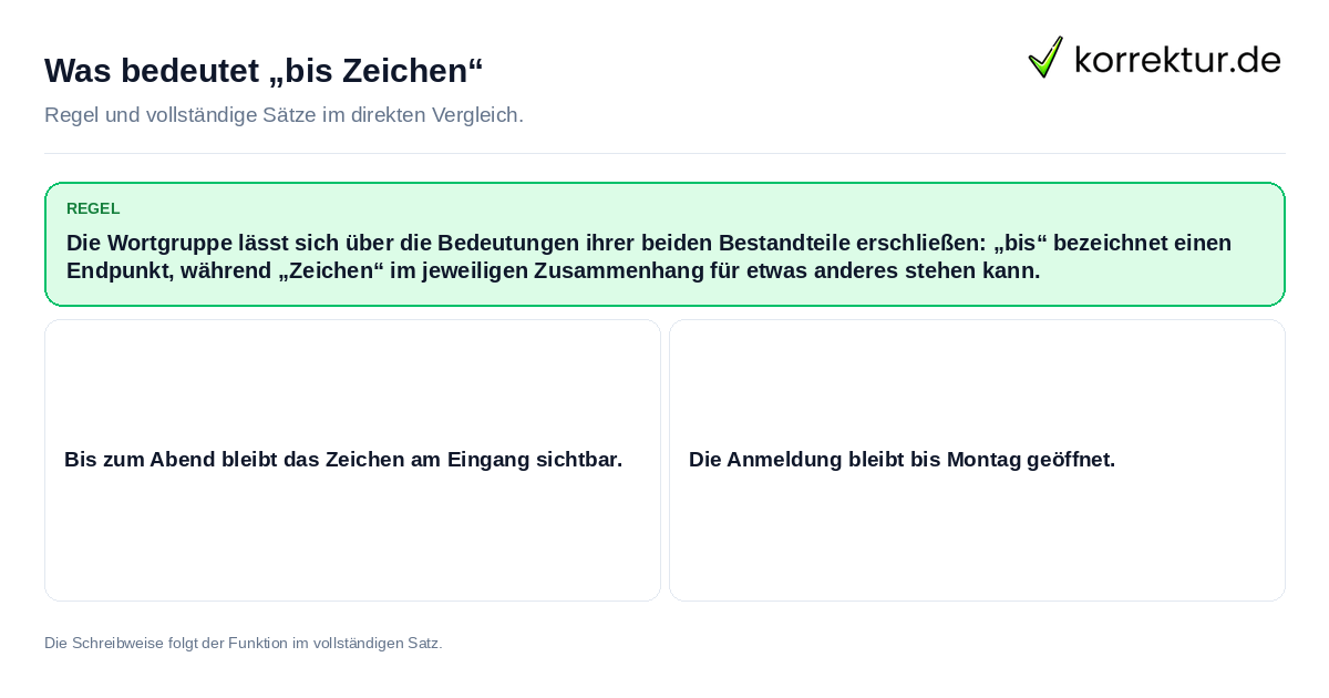 Konkrete Regel und vollständige Beispielsätze zu Was bedeutet „bis Zeichen“