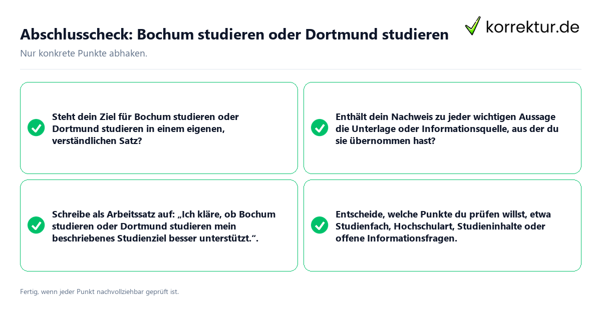 Abschlusscheck: Bochum studieren oder Dortmund studieren Konkreter Abschlusscheck zu Bochum studieren oder Dortmund studieren