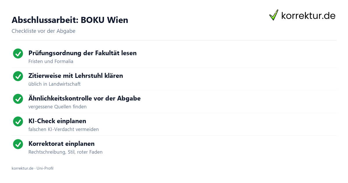 Abschlussarbeit an der BOKU Wien – Checkliste zur Abgabe Abschlussarbeit BOKU Wien: Formalia, Zitierweise und Ähnlichkeitskontrolle vor der Abgabe