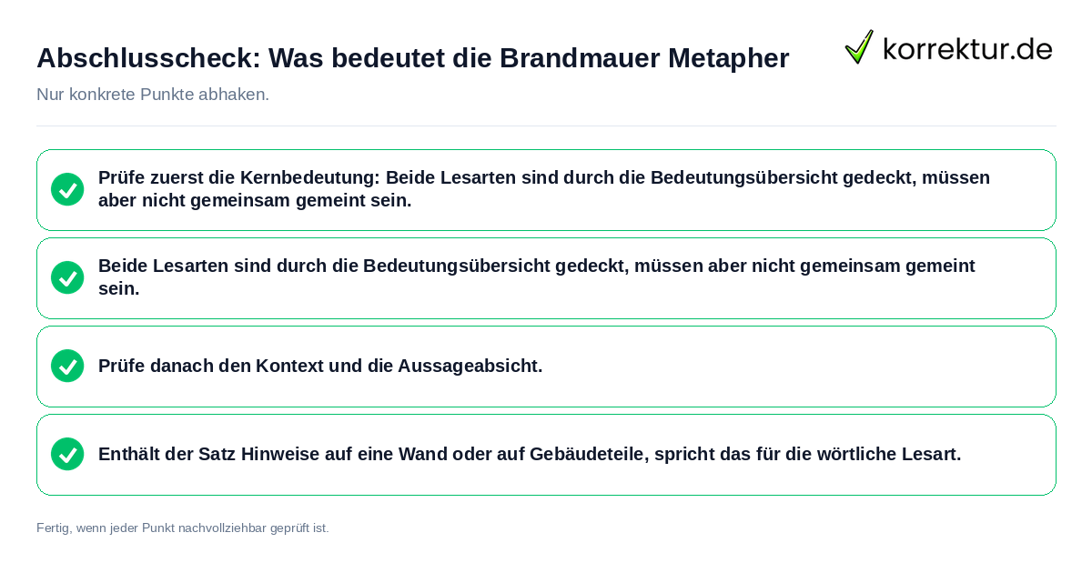 Konkreter Abschlusscheck zu Was bedeutet die Brandmauer Metapher