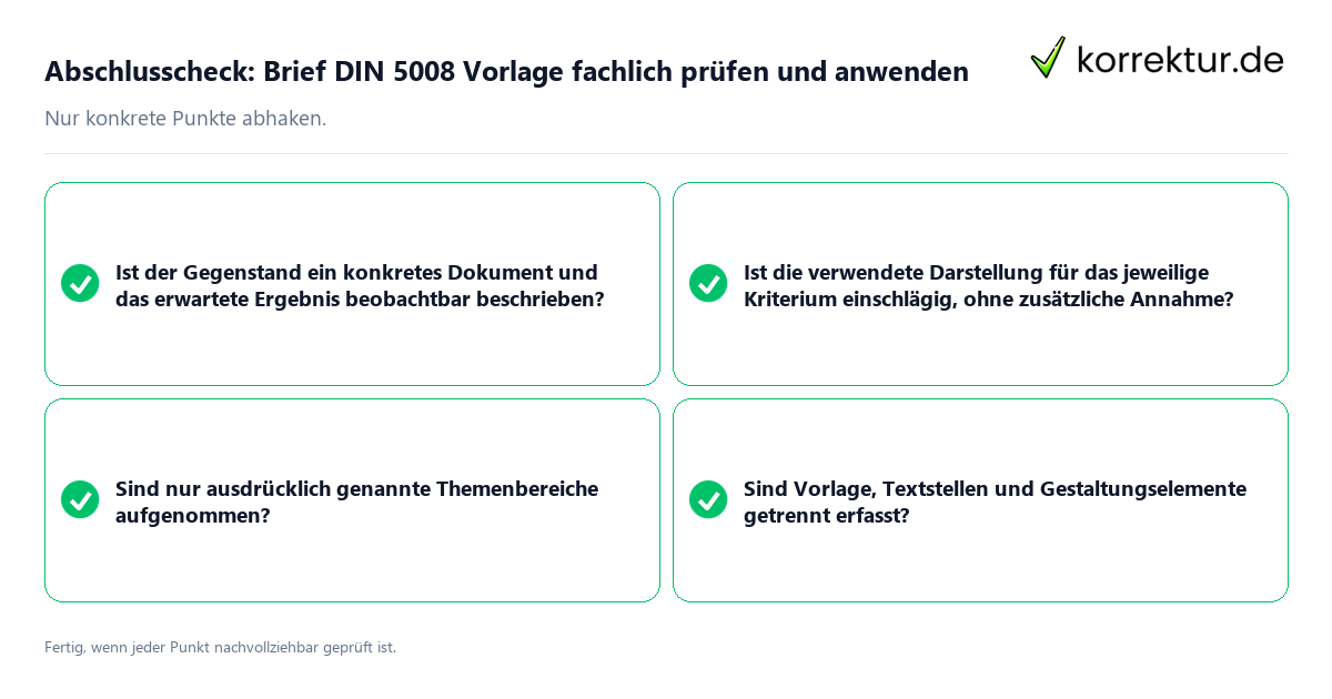 Abschlusscheck: Brief DIN 5008 Vorlage fachlich prüfen und anwenden Konkreter Abschlusscheck zu Brief DIN 5008 Vorlage fachlich prüfen und anwenden