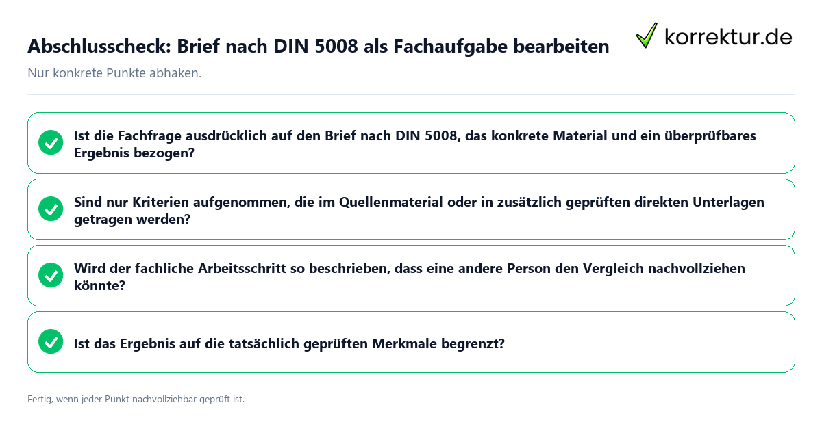 Abschlusscheck: Brief nach DIN 5008 als Fachaufgabe bearbeiten Konkreter Abschlusscheck zu Brief nach DIN 5008 als Fachaufgabe bearbeiten
