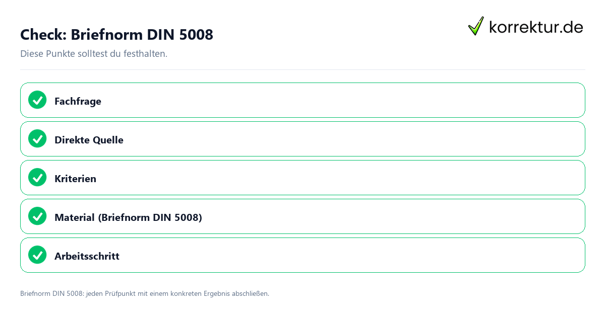 Check: Briefnorm DIN 5008 Briefnorm DIN 5008 mit einer themenspezifischen Checkliste