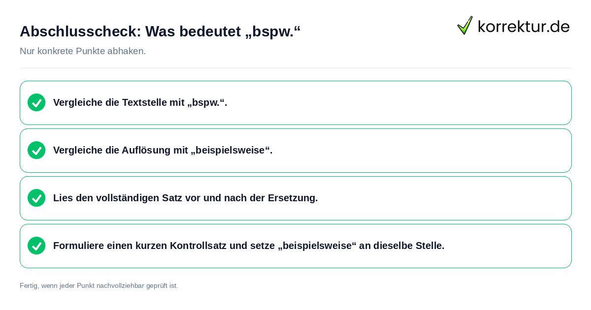 Konkreter Abschlusscheck zu Was bedeutet „bspw.“