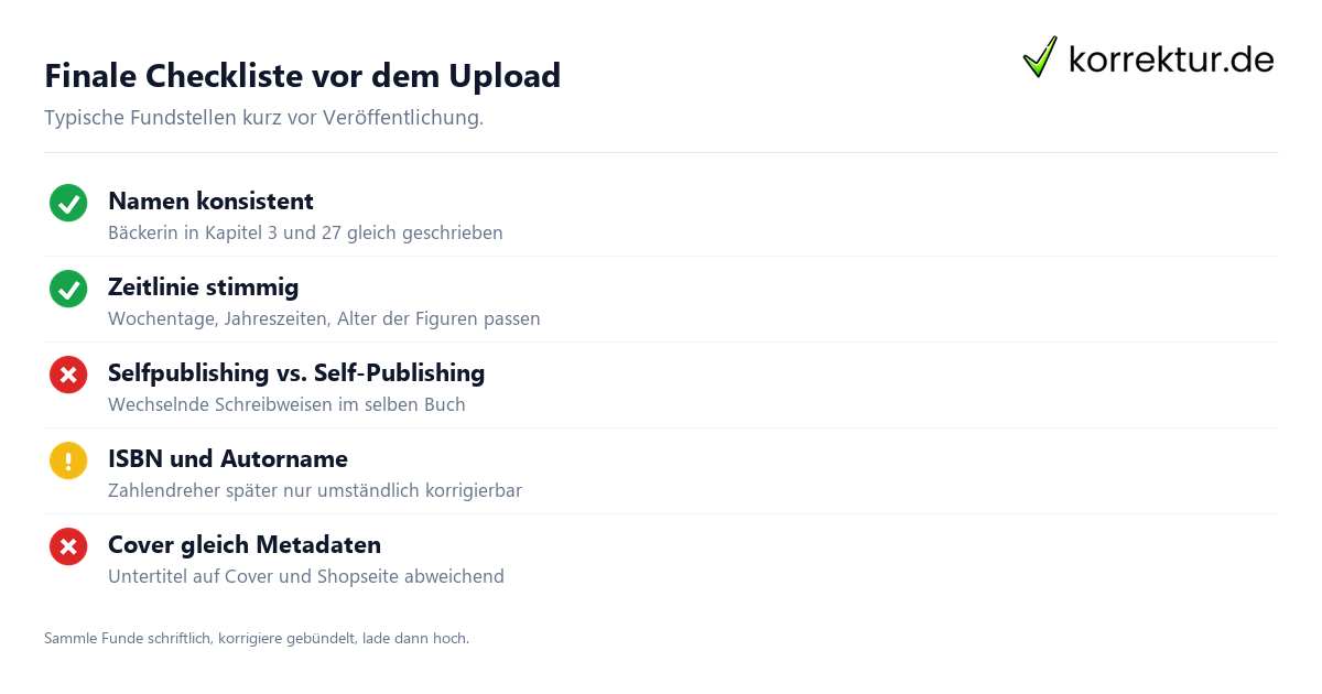 Finale Checkliste vor dem Upload Checkliste Endkontrolle Buch vor Veröffentlichung prüfen