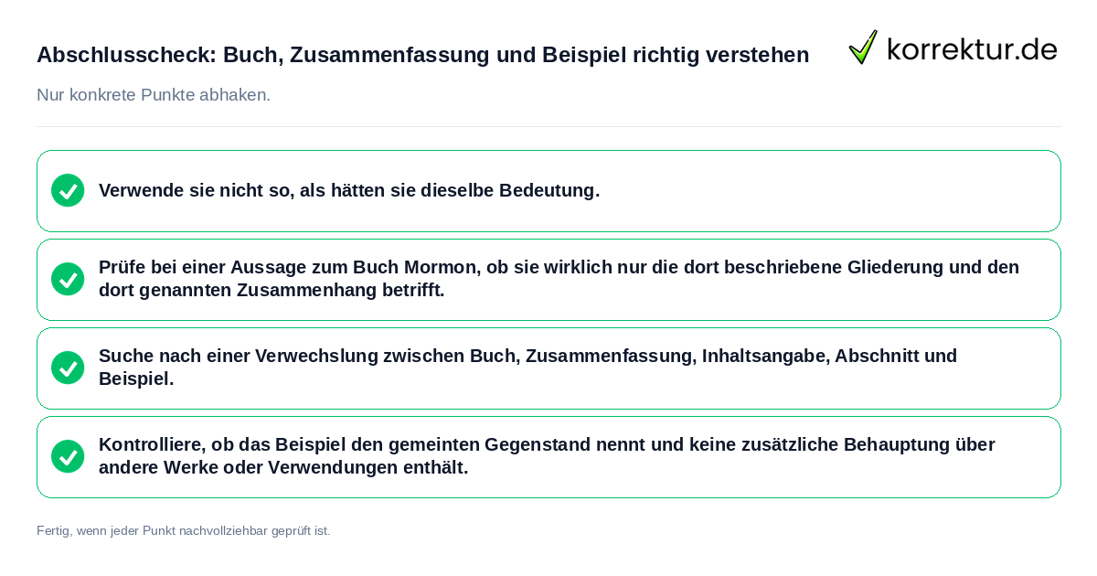 Abschlusscheck: Buch, Zusammenfassung und Beispiel richtig verstehen Konkreter Abschlusscheck zu Buch, Zusammenfassung und Beispiel richtig verstehen