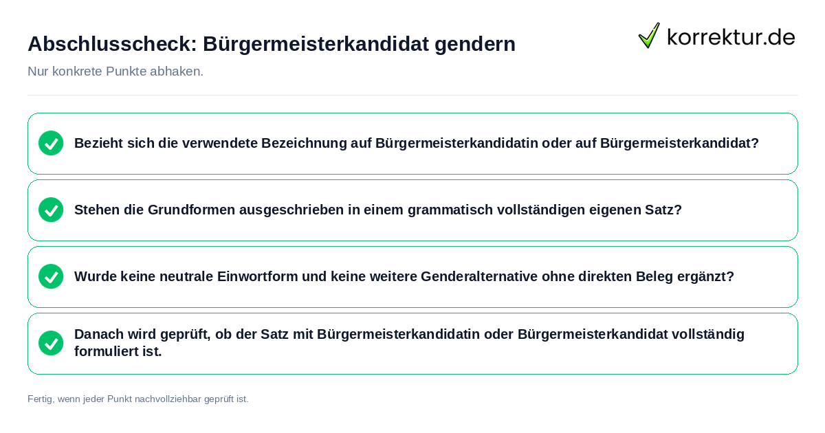 Konkreter Abschlusscheck zu Bürgermeisterkandidat gendern