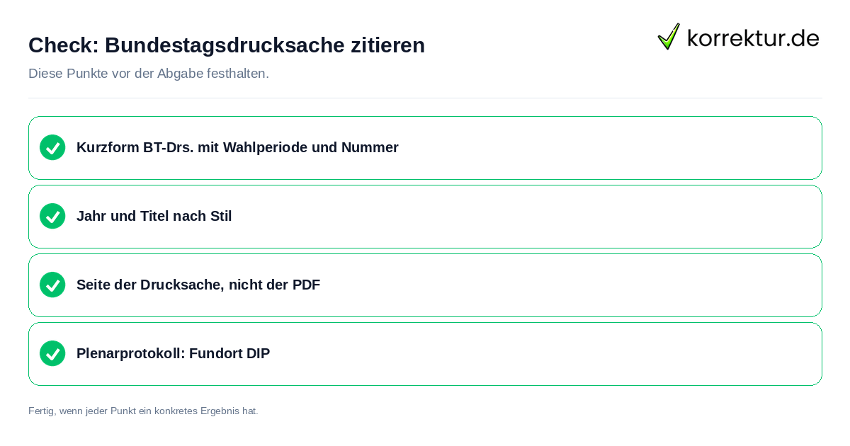 Bundestagsdrucksache zitieren: Prüfliste mit vier Punkten