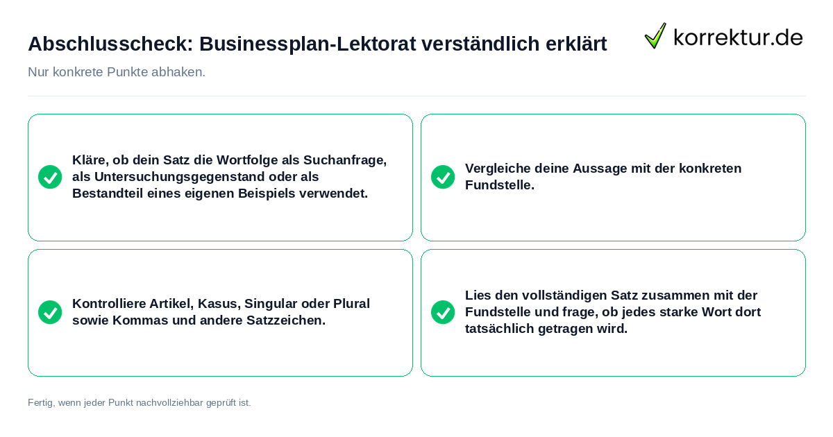 Konkreter Abschlusscheck zu Businessplan-Lektorat verständlich erklärt