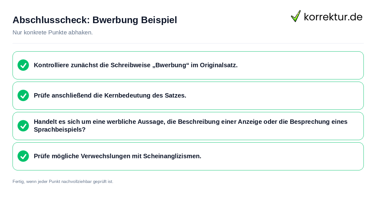 Konkreter Abschlusscheck zu Bwerbung Beispiel