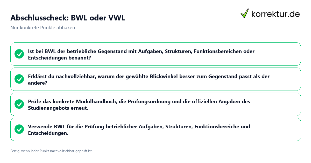 Konkreter Abschlusscheck zu BWL oder VWL