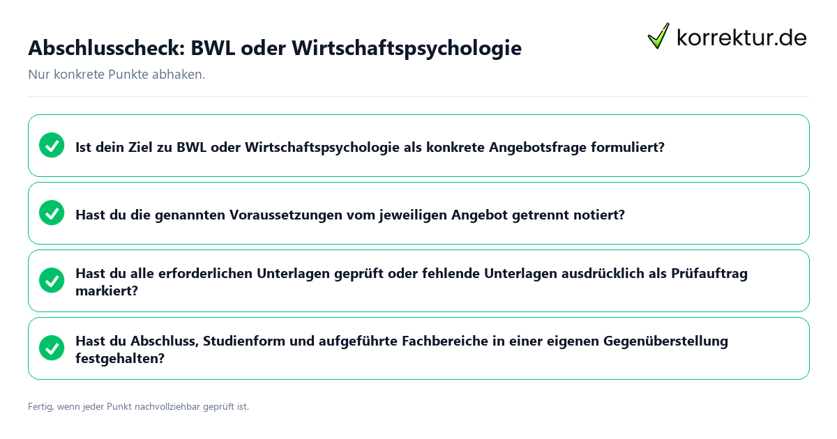 Abschlusscheck: BWL oder Wirtschaftspsychologie Konkreter Abschlusscheck zu BWL oder Wirtschaftspsychologie