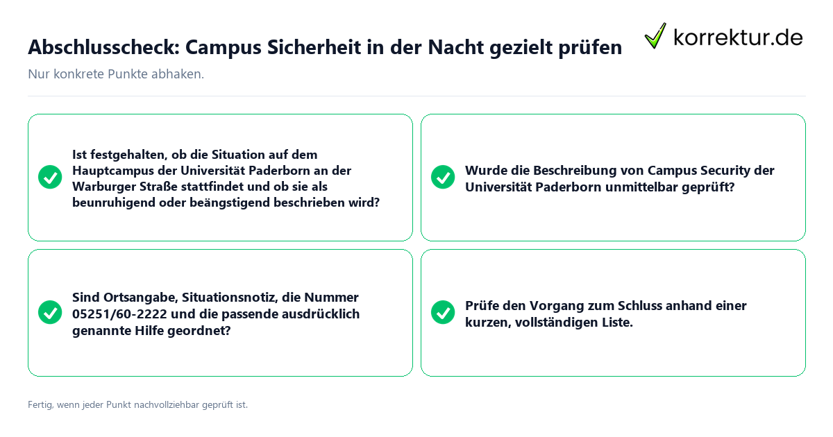 Abschlusscheck: Campus Sicherheit in der Nacht gezielt prüfen Konkreter Abschlusscheck zu Campus Sicherheit in der Nacht gezielt prüfen