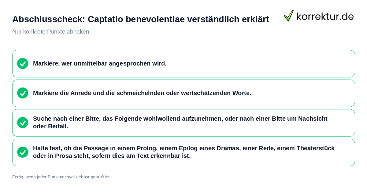 Konkreter Abschlusscheck zu Captatio benevolentiae verständlich erklärt