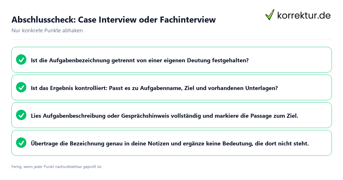 Konkreter Abschlusscheck zu Case Interview oder Fachinterview