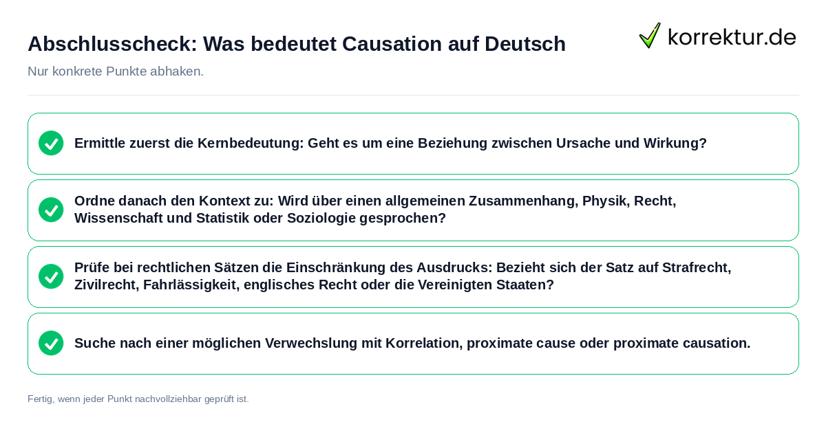 Konkreter Abschlusscheck zu Was bedeutet Causation auf Deutsch