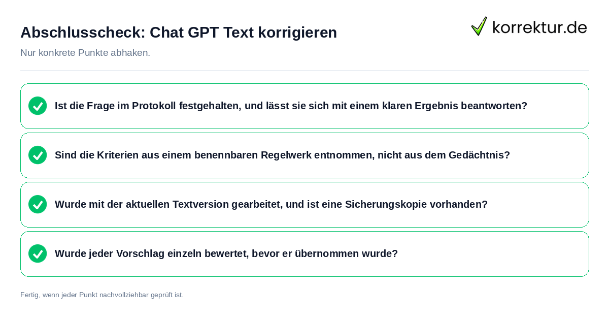 Abschlusscheck: Chat GPT Text korrigieren Konkreter Abschlusscheck zu Chat GPT Text korrigieren