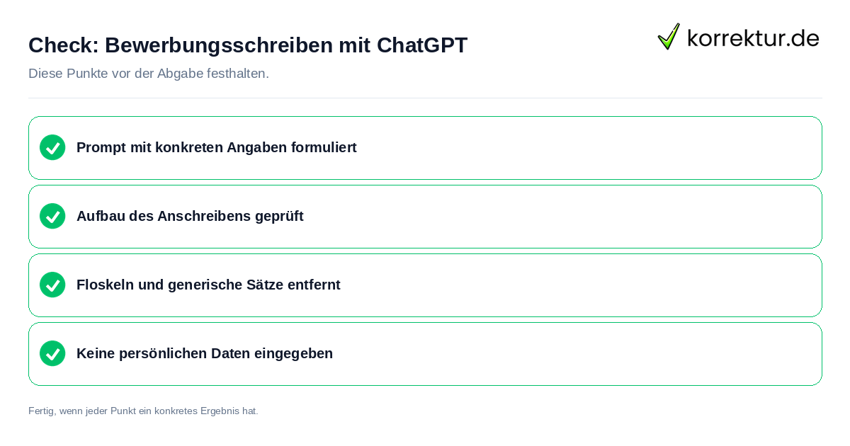 Bewerbungsschreiben mit ChatGPT: Prüfliste mit vier Punkten