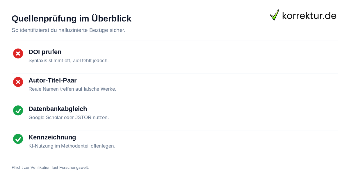 Quellenprüfung im Überblick Checkliste zur Überprüfung von KI generierten Quellenangaben