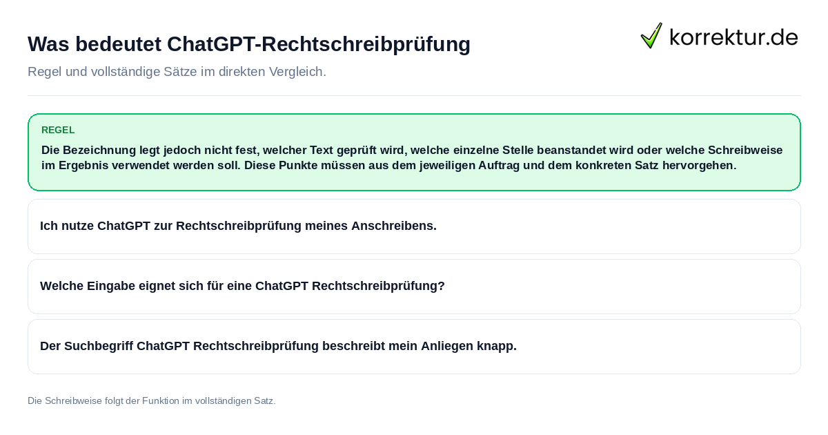 Konkrete Regel und vollständige Beispielsätze zu Was bedeutet ChatGPT-Rechtschreibprüfung