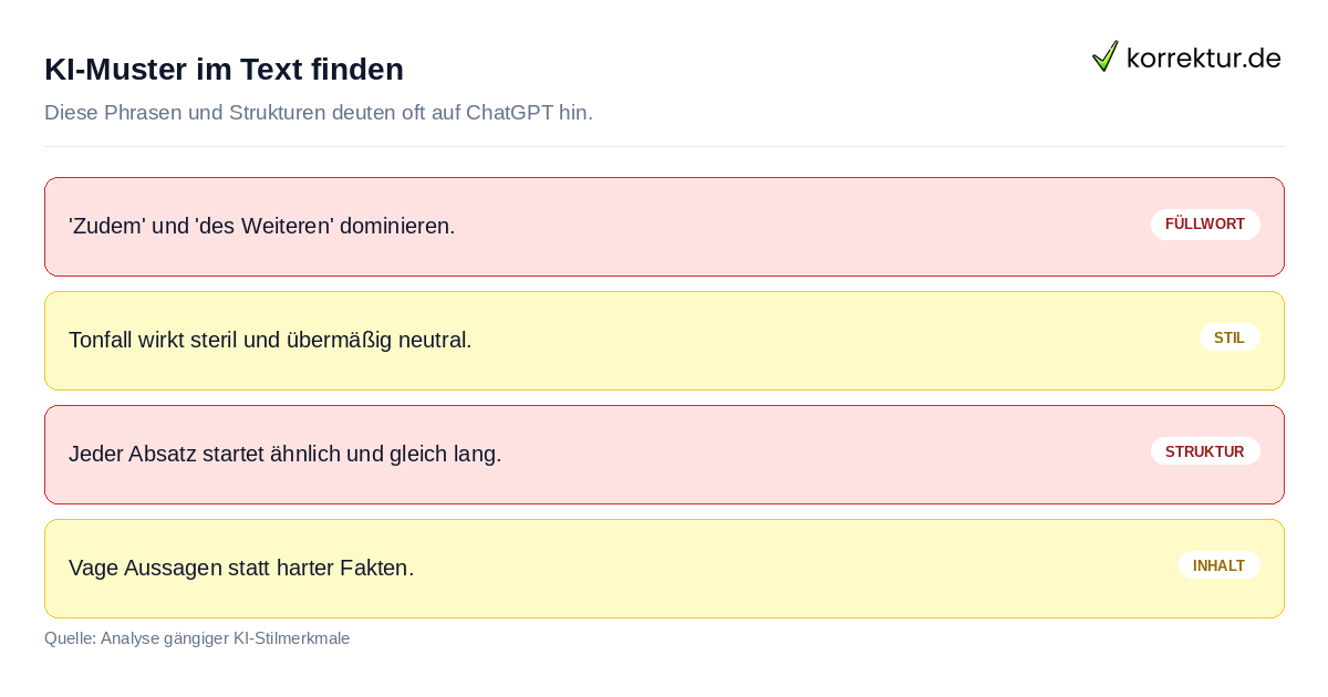 KI-Muster im Text finden Sieben typische Hinweise auf KI-generierte Texte erkennen