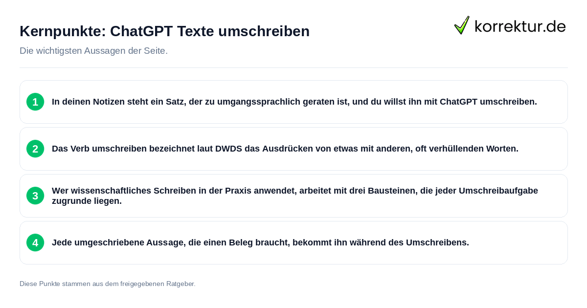 Kernpunkte: ChatGPT Texte umschreiben Konkrete Kernpunkte zu ChatGPT Texte umschreiben