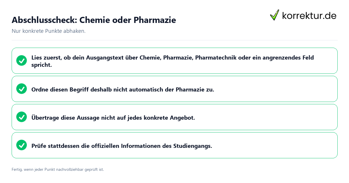 Konkreter Abschlusscheck zu Chemie oder Pharmazie
