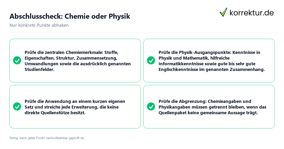 Konkreter Abschlusscheck zu Chemie oder Physik