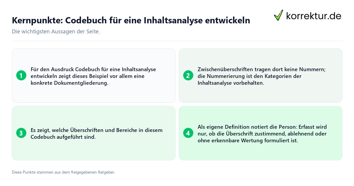 Kernpunkte: Codebuch für eine Inhaltsanalyse entwickeln Konkrete Kernpunkte zu Codebuch für eine Inhaltsanalyse entwickeln