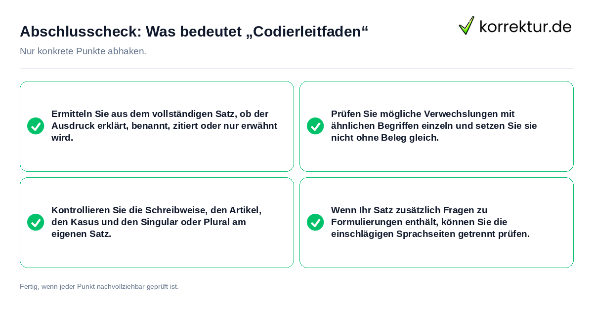 Konkreter Abschlusscheck zu Was bedeutet „Codierleitfaden“
