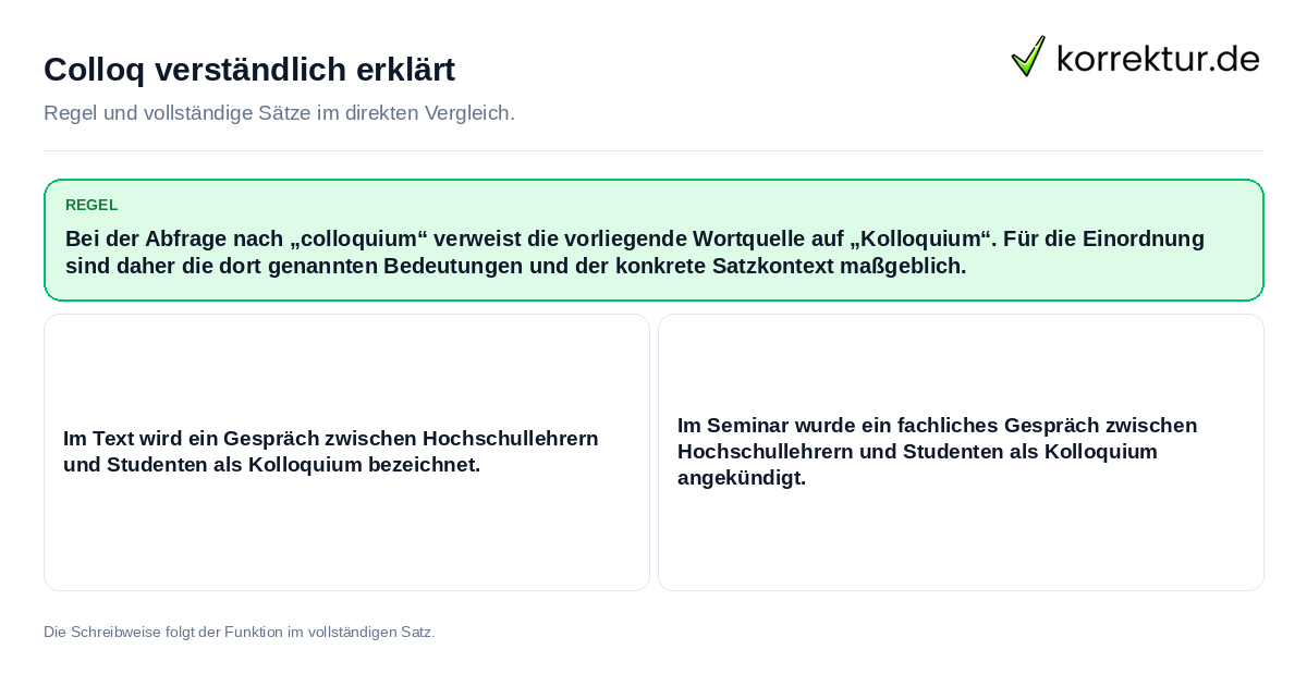Konkrete Regel und vollständige Beispielsätze zu Colloq verständlich erklärt