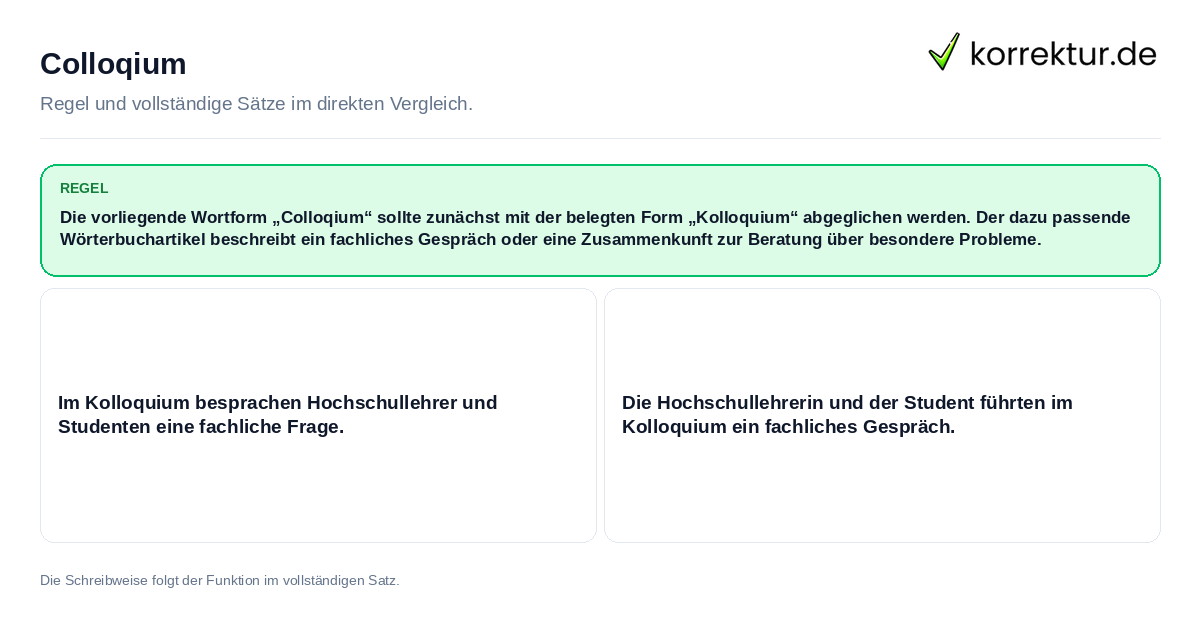 Konkrete Regel und vollständige Beispielsätze zu Colloqium