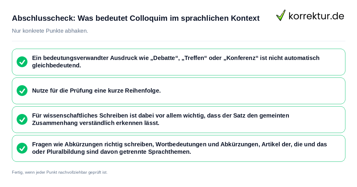 Konkreter Abschlusscheck zu Was bedeutet Colloquim im sprachlichen Kontext