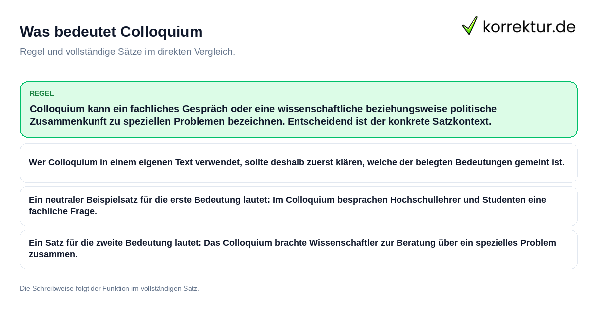 Konkrete Regel und vollständige Beispielsätze zu Was bedeutet Colloquium