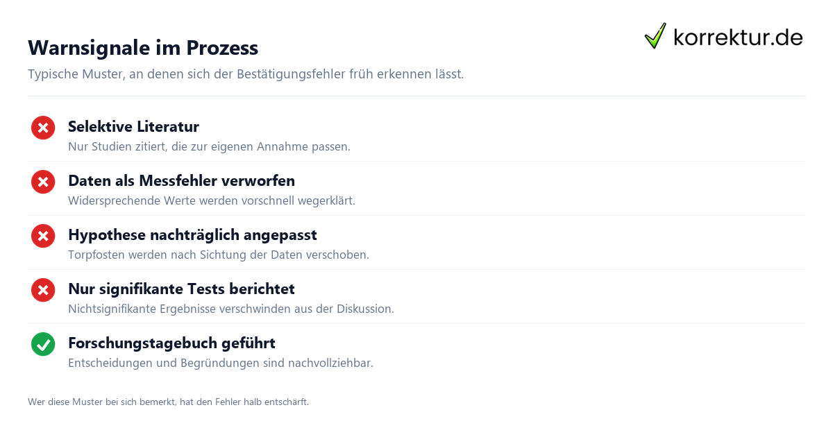 Warnsignale im Prozess Warnsignale für Confirmation Bias in wissenschaftlichen Arbeiten erkennen
