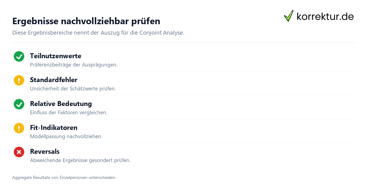 Ergebnisse nachvollziehbar prüfen Conjoint Analyse: Begriff, Aufbau und Anwendung, Ergebnisse prüfen