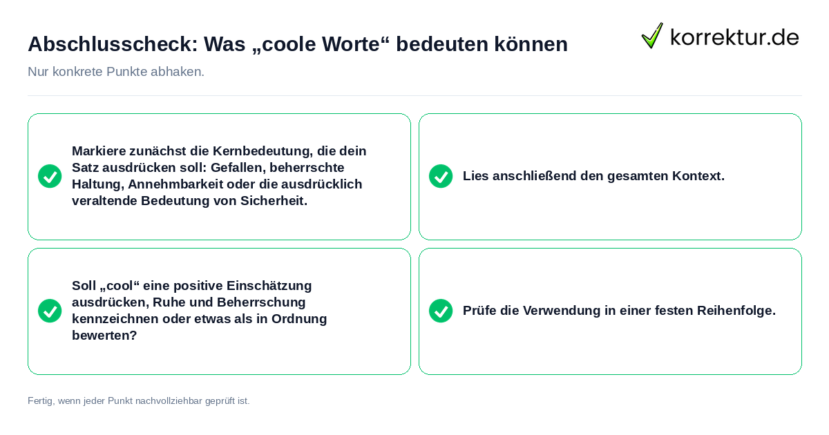 Konkreter Abschlusscheck zu Was „coole Worte“ bedeuten können
