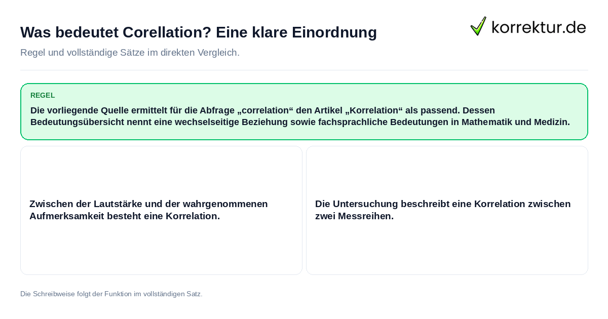Konkrete Regel und vollständige Beispielsätze zu Was bedeutet Corellation? Eine klare Einordnung