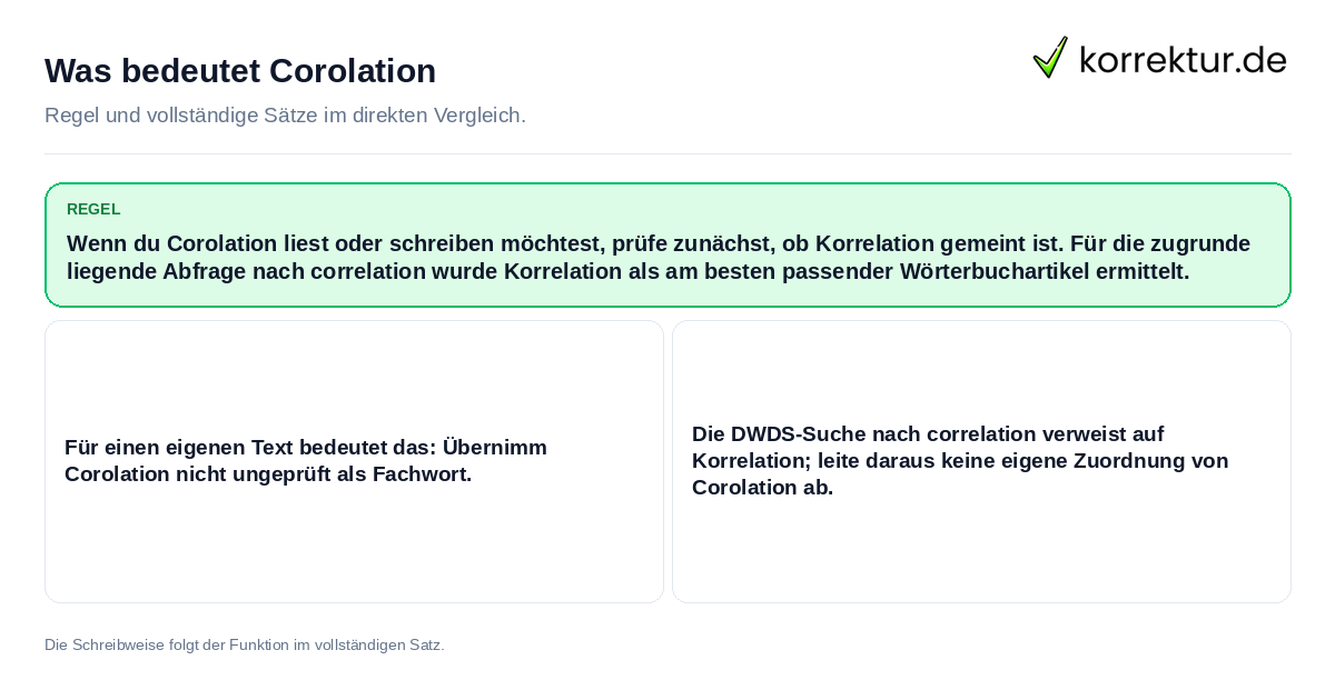 Konkrete Regel und vollständige Beispielsätze zu Was bedeutet Corolation