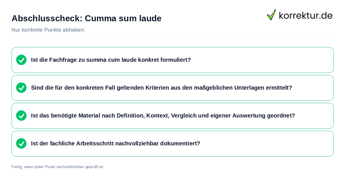 Abschlusscheck: Cumma sum laude Konkreter Abschlusscheck zu Cumma sum laude