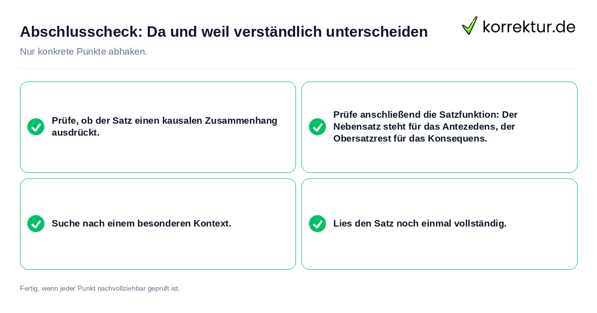 Abschlusscheck: Da und weil verständlich unterscheiden Konkreter Abschlusscheck zu Da und weil verständlich unterscheiden