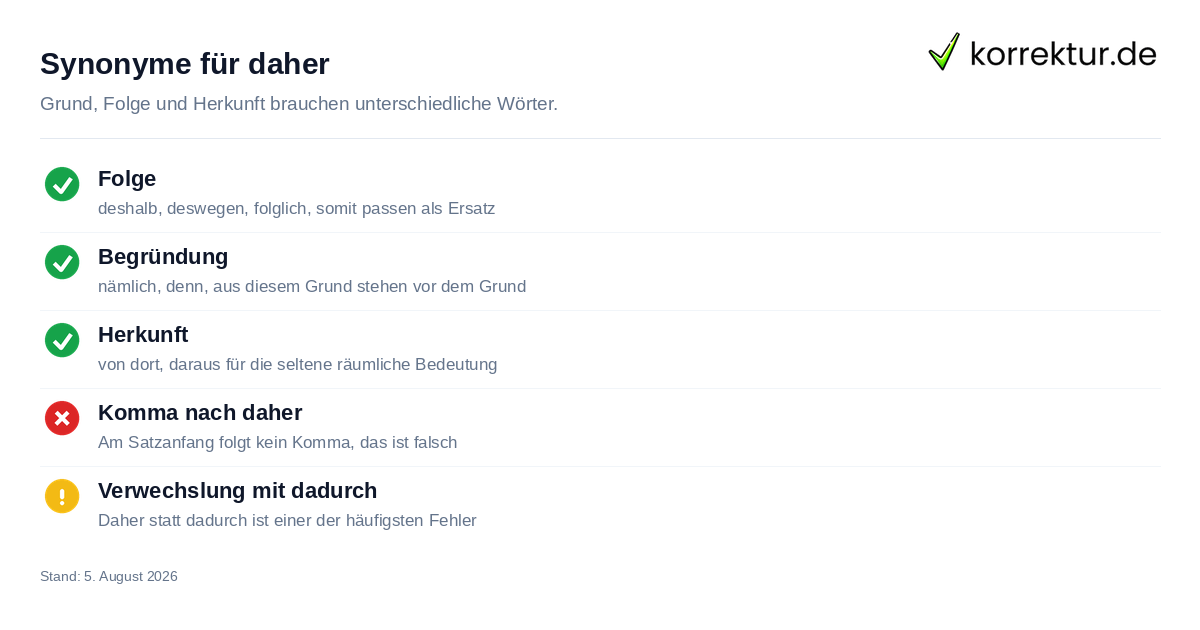 Daher Synonym: passende Wörter je nach Bedeutung