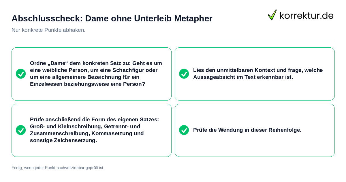 Konkreter Abschlusscheck zu Dame ohne Unterleib Metapher