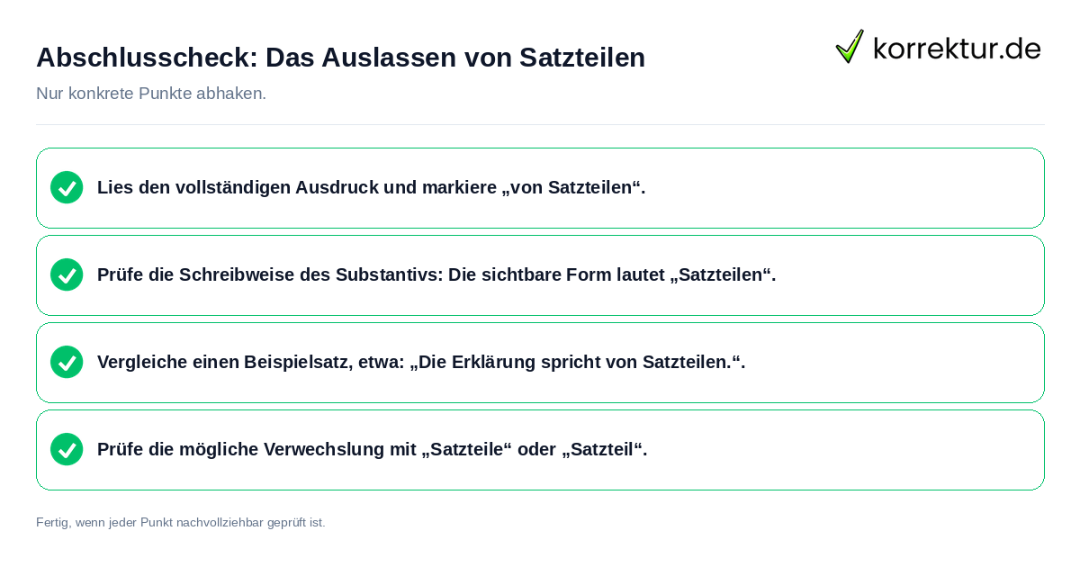 Konkreter Abschlusscheck zu Das Auslassen von Satzteilen
