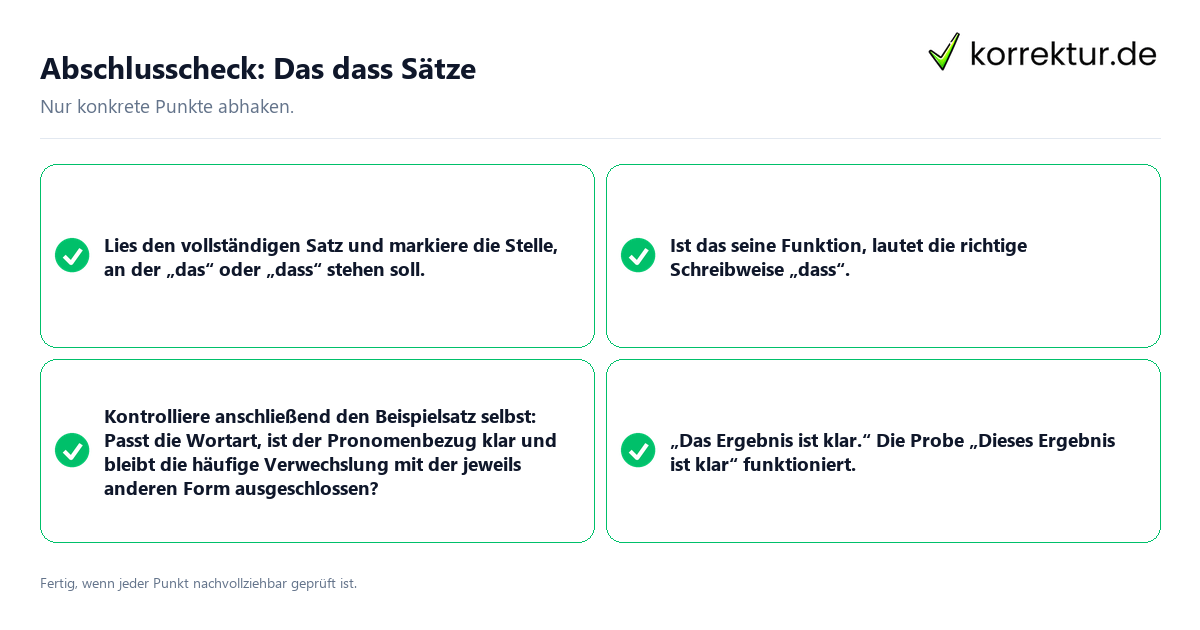 Konkreter Abschlusscheck zu Das dass Sätze