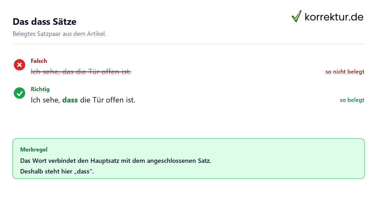 Falsches und richtiges Satzbeispiel zu Das dass Sätze